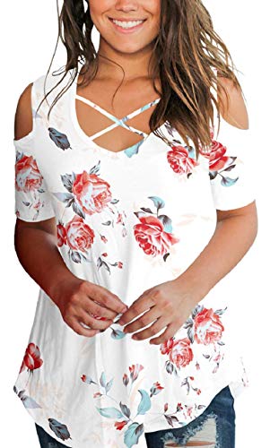 SMALNNIE Summer Clothes for Women 2023 Cold Shoulder Low Cut Tops for Women Sexy M